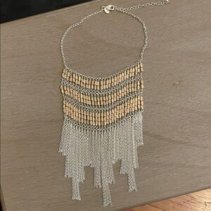Statement Silver and Gold Fringe Necklace - Women Jewelry